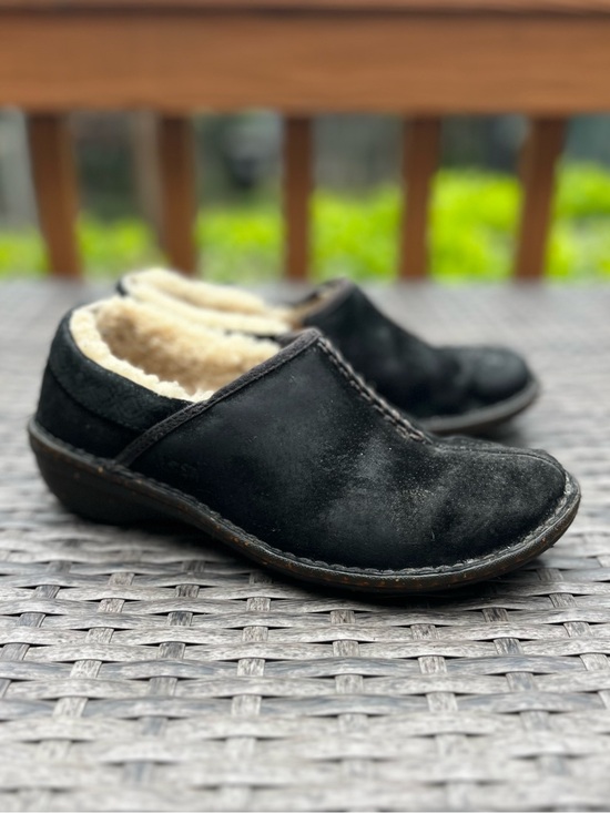 UGG Shoes - UGG Black Suede Slip-On Mule with Cream Shearling Inner